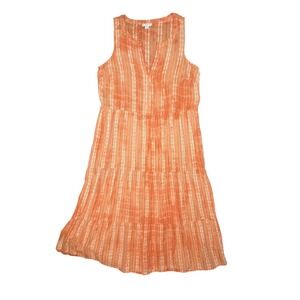 J Jill Ibiza Tie Dye‎ Tiered Maxi Dress Sz Small Orange Cotton Pockets Boho